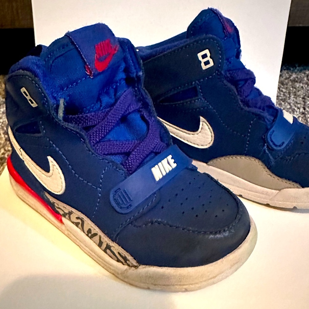 Blue Kids Air Jordan’s Velcro.